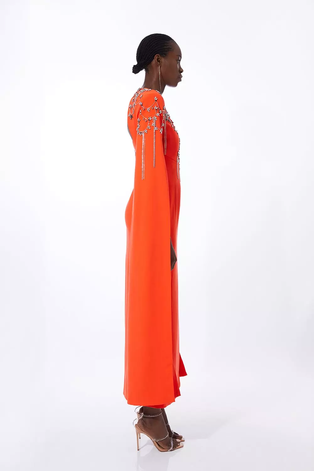 Crystal Embellished Cady Woven Cape Maxi Dress Karen Millen